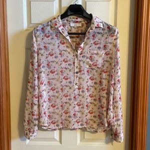 Pink poppy print Loft blouse size L
